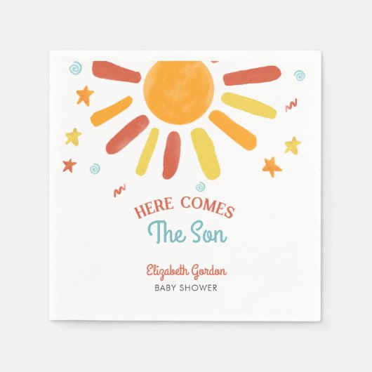 ここ来で息子の赤ん坊シャワーレトロ少年 スタンダードカクテルナプキン (正面)