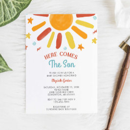 ここ来で息子の赤ん坊シャワーレトロ少年 招待状