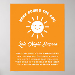 ここ来で息子の赤ん坊シャワー夜遅くのおむつ ポスター