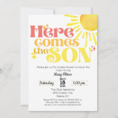 ここ来で息子の赤ん坊シャワー招待状ボーイソン 招待状 (正面)