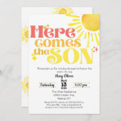 ここ来で息子の赤ん坊シャワー招待状ボーイソン 招待状 (正面/裏面)