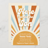 ここ来で息子の赤ん坊シャワー招待状 招待状 (正面/裏面)