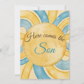 ここ来で息子の黄色のブルーレイズ赤ちゃんシャワー 招待状 (裏面)