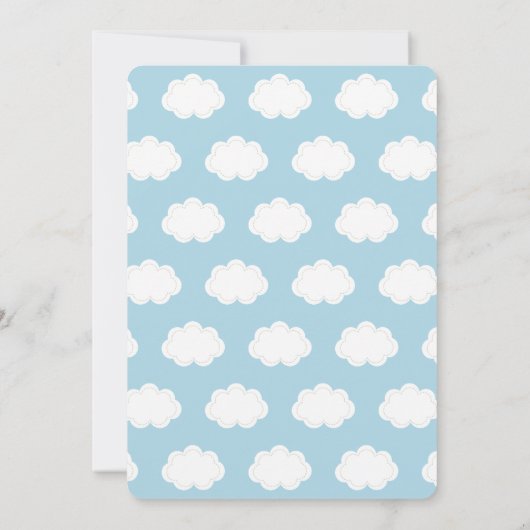 ここ来で息子は笑顔の男の子の赤ちゃんシャワー 招待状 (裏面)