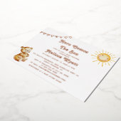 ここ来で息子ベー男の子ベビシャワーバラ金ゴールド 箔招待状 (回転した状態)