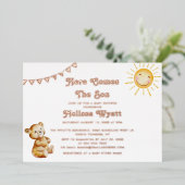 ここ来で息子ベー男の子ベビシャワーバラ金ゴールド 箔招待状 (立ち正面)