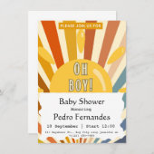 ここ来で息子レトロサン男の子ベビースシャワー 招待状 (正面/裏面)