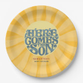 ここ来で息子レトロベイビーシャワー ペーパープレート (正面)