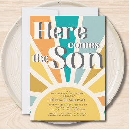 ここ来で息子レトロベイビーシャワー 招待状