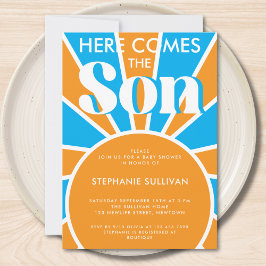 ここ来で息子レトロベイビーシャワー 招待状