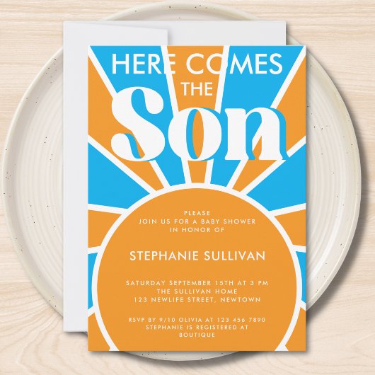 ここ来で息子レトロベイビーシャワー 招待状