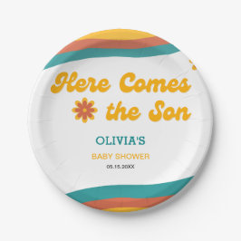 ここ来で息子レトロ男の子のシャワー ペーパープレート