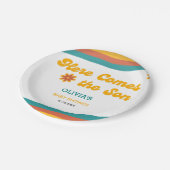 ここ来で息子レトロ男の子のシャワー ペーパープレート (アングル)