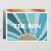 ここ来で息子レトロ男の子のシャワー 招待状 (正面/裏面)