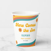 ここ来で息子レトロ男の子のシャワー 紙コップ (裏面)