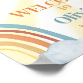 ここ来で息子レトロ赤ちゃんシャワー歓迎 ポスター (角)