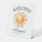 ここ来で息子男の赤ちゃんシャワー歓迎 台座サイン (正面)