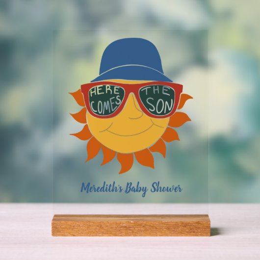 ここ来で息子男の赤ちゃんシャワー アクリルサイン (ニュートラル)