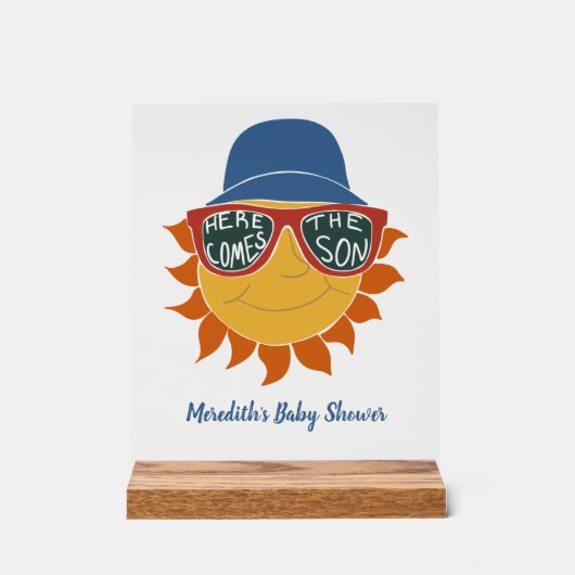 ここ来で息子男の赤ちゃんシャワー アクリルサイン (正面)