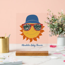 ここ来で息子男の赤ちゃんシャワー アクリルサイン