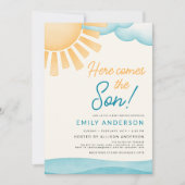 ここ来で息子男の赤ちゃんシャワー 招待状 (正面)