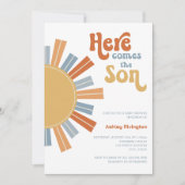 ここ来で息子男の赤ちゃんシャワー 招待状 (正面)