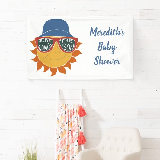 ここ来で息子男の赤ちゃんシャワー 横断幕 (インサイチュ)