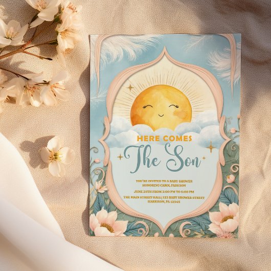 ここ来で息子男の赤ちゃんベイビーシャワー 招待状