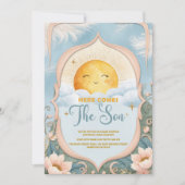 ここ来で息子男の赤ちゃんベイビーシャワー 招待状 (正面)