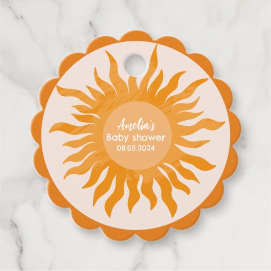 ここ来で息子boho黄色の赤ちゃんシャワー フェイバータグ (正面)