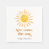 ここ来で男の子の赤ちゃんシャワー スタンダードカクテルナプキン (正面)