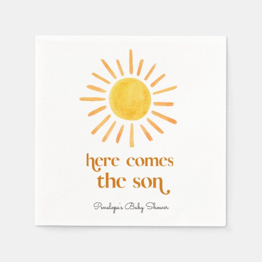 ここ来で男の子の赤ちゃんシャワー スタンダードカクテルナプキン (正面)