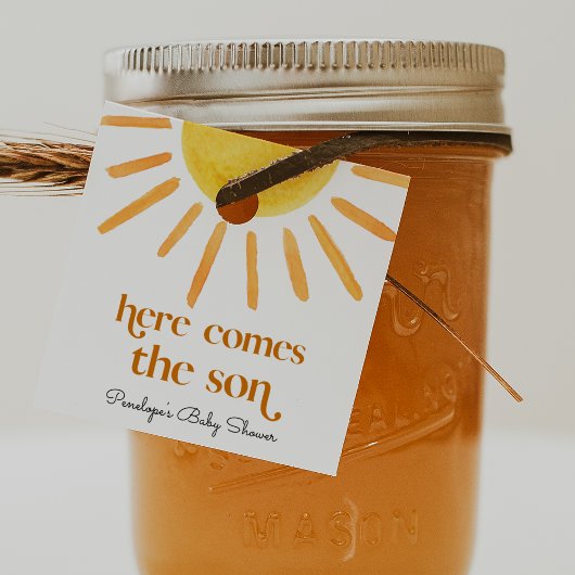 ここ来で男の子の赤ちゃんシャワー フェイバータグ