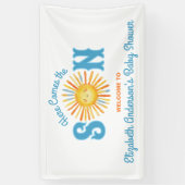 ここ来で男の子の赤ちゃんシャワー 横断幕 (縦)