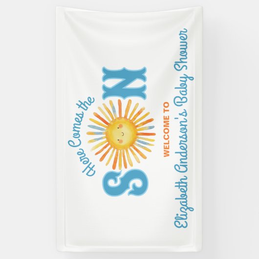 ここ来で男の子の赤ちゃんシャワー 横断幕 (縦)