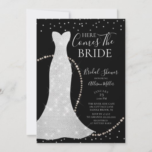 ここ来で花嫁の花嫁のシャワーの招待状 招待状 (正面)