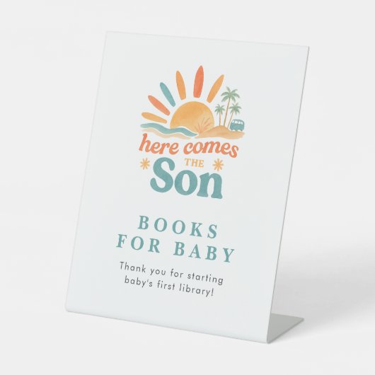 ここ来で赤ちゃんシャワのテーブルのトップのための息子の本 台座サイン (正面)