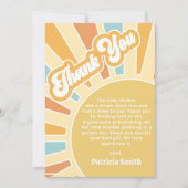 ここ来で、息子レトロな男の子のシャワー サンキューカード (正面)