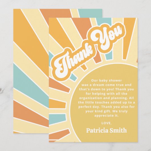 ここ来で、息子レトロな男の子のシャワー サンキューカード (正面/裏面)