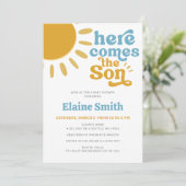 ここ来で、息子レトロな男の子のシャワー 招待状 (スタンド正面)