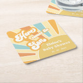 ここ来でbohoレトロな赤ちゃんシャワー スクエアペーパーコースター (アングル)