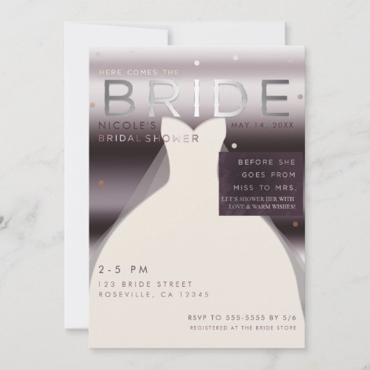 ここ来でBRIDE SILVER PURPLEブライダルシャワー 招待状 (正面)