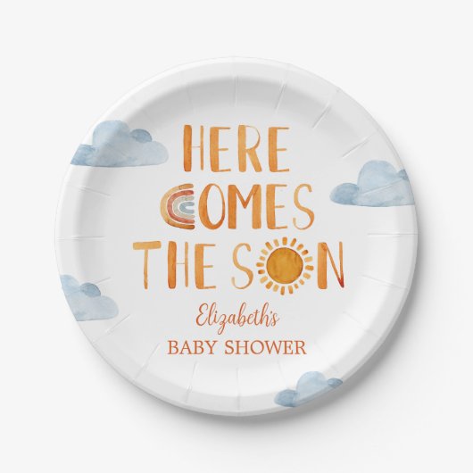 ここ来でSon Sunshine Baby Shower ペーパープレート (正面)