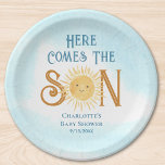 ここ来でSon Sunshine Baby Shower ペーパープレート<br><div class="desc">この可愛い男の子の赤ちゃんシャワー紙のプレートは、黄色い水色の太陽と青い空が微笑むレトロなタイポグラフィで来、文字「Here The Son」を特徴としている。簡単にカスタマイズ可能我々は我々のアートワークを作成するので、あなたは他のデザイナーからの正確な画像を見つけることができない。オリジナル水彩©ミケーレ・デイヴィス。</div>