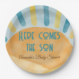 ここ来でSon Sunshine Blue Ray Baby Shower ペーパープレート