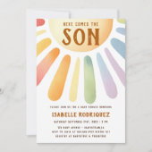 ここ来でSon Sunshine Boho Boy Baby Shower 招待状 (正面)