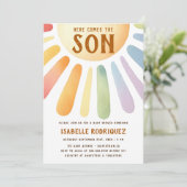 ここ来でSon Sunshine Boho Boy Baby Shower 招待状 (スタンド正面)