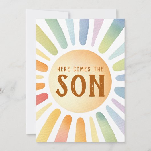 ここ来でSon Sunshine Boho Boy Baby Shower 招待状 (裏面)