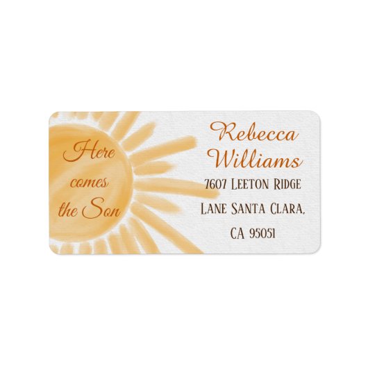 ここ来でSon Sunshine Ray Baby Shower Address ラベル (正面)