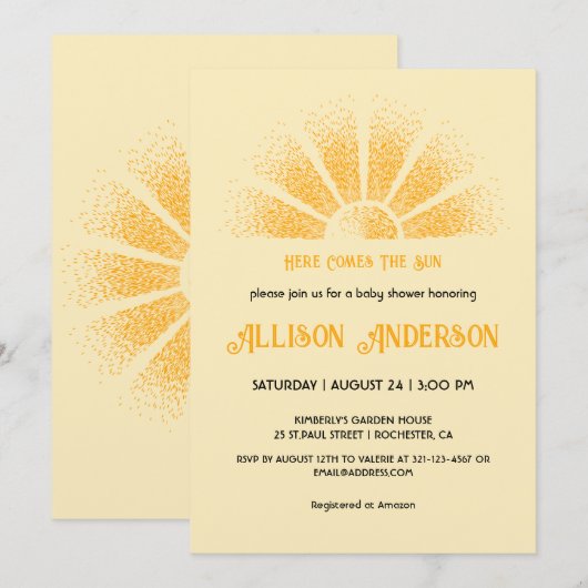 ここ来でSun Baby Shower 招待状 (正面/裏面)